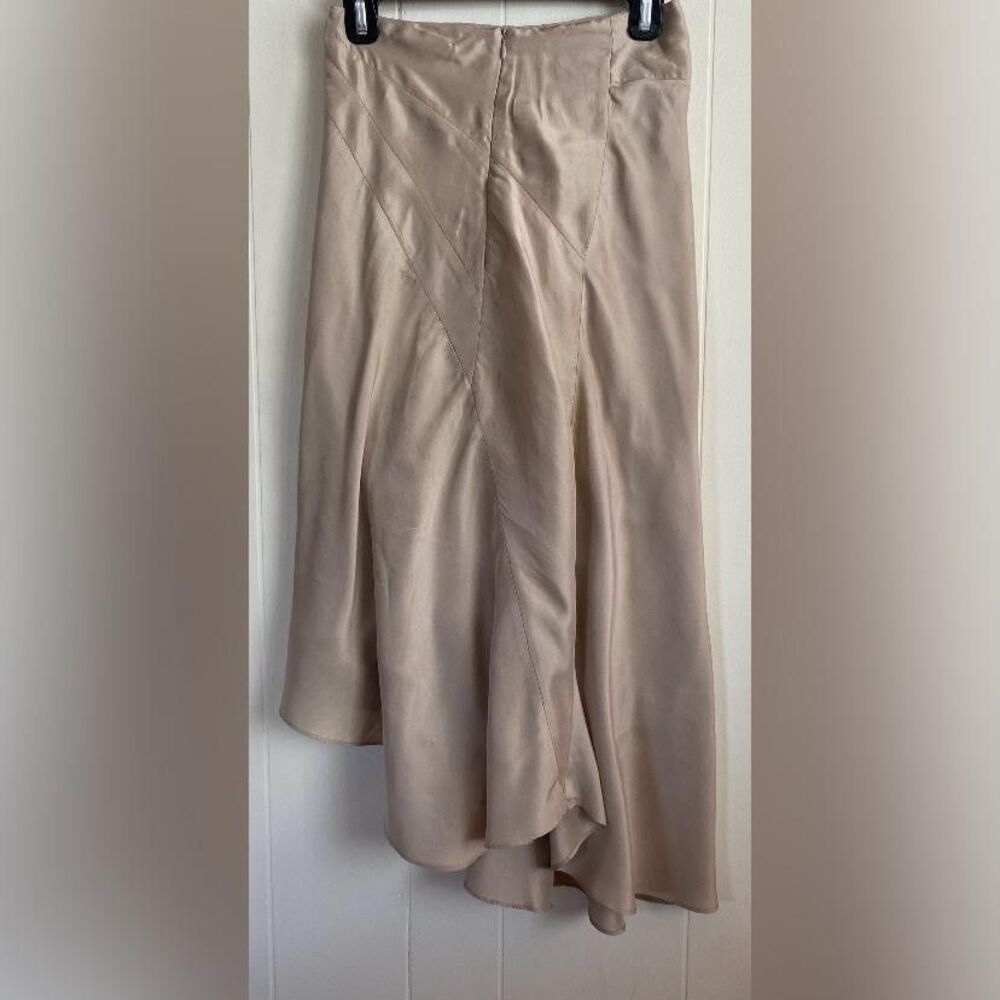 Babaton Skirt Womens 2 Beige Satin Asymmetrical Midi A-Line Bias Cut Flowy - Picture 2 of 5